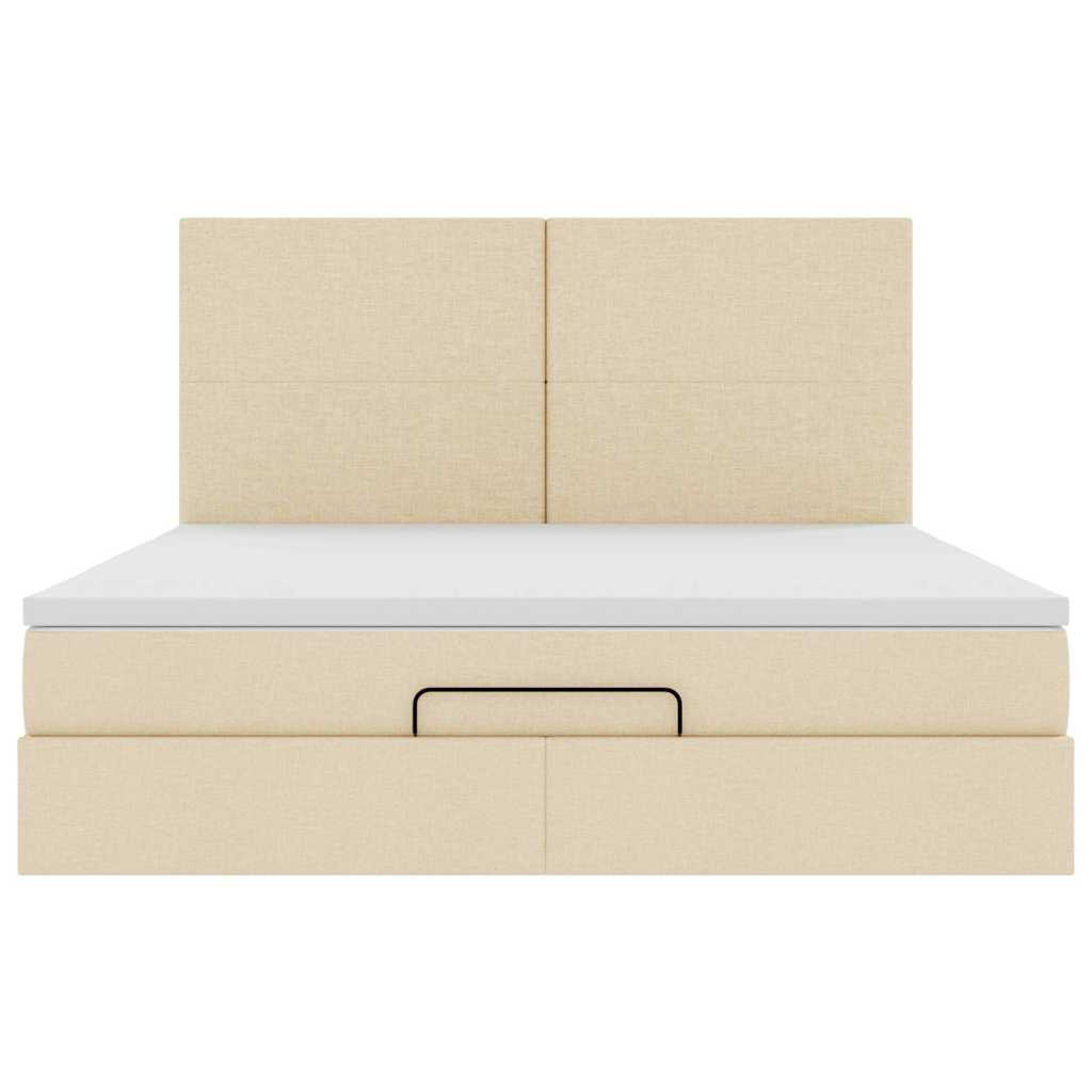 Struttura Letto Pouf con Materasso Crema 180x200 cm in Tessuto