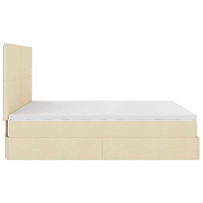 Struttura Letto Pouf con Materasso Crema 180x200 cm in Tessuto