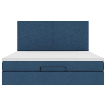 Struttura Letto Pouf con Materasso Blu 180x200cm in Tessuto