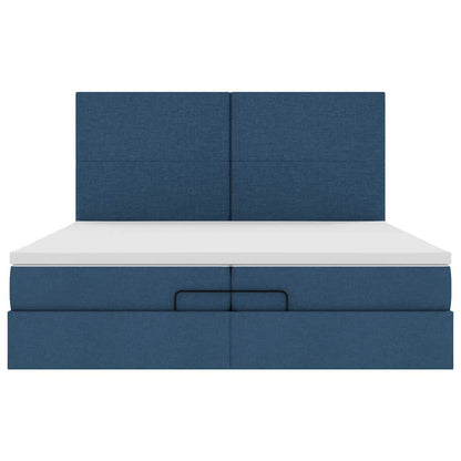 Struttura Letto Pouf con Materassi Blu 200x200 cm in Tessuto