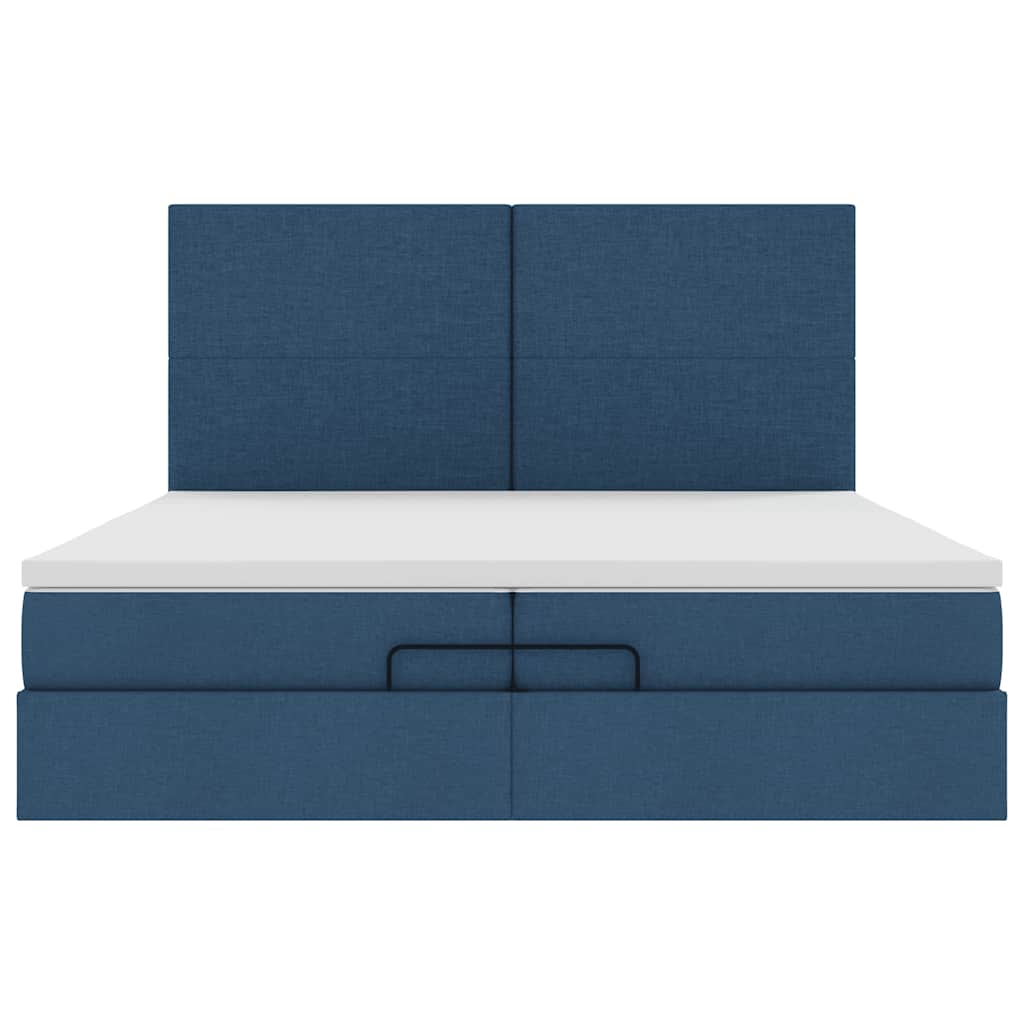 Struttura Letto Pouf con Materassi Blu 200x200 cm in Tessuto