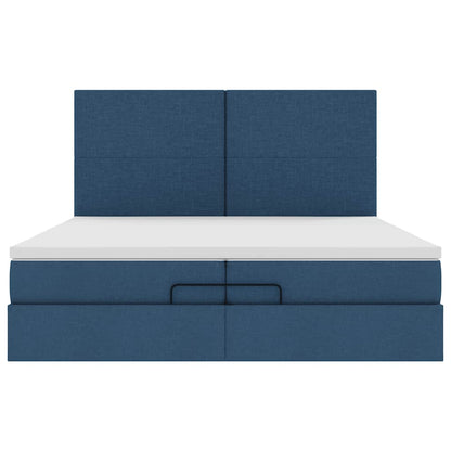 Struttura Letto Pouf con Materassi Blu 200x200 cm in Tessuto