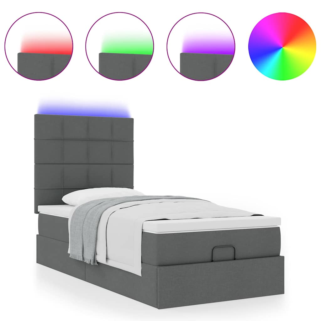 Pouf Letto con Materasso e LED Grigio Scuro 80x200cm in Tessuto | homemem39