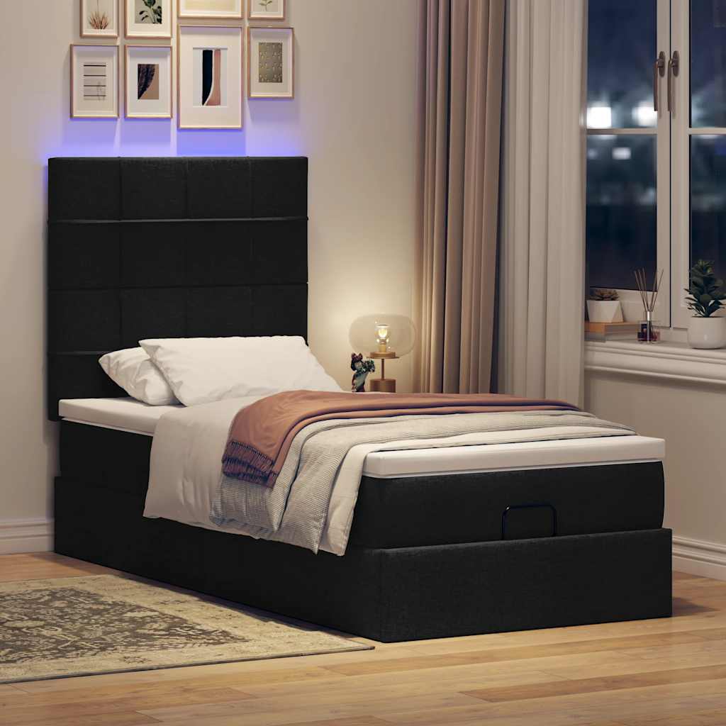 Pouf Letto con Materasso e LED Nero 80x200cm in Tessuto | homemem39
