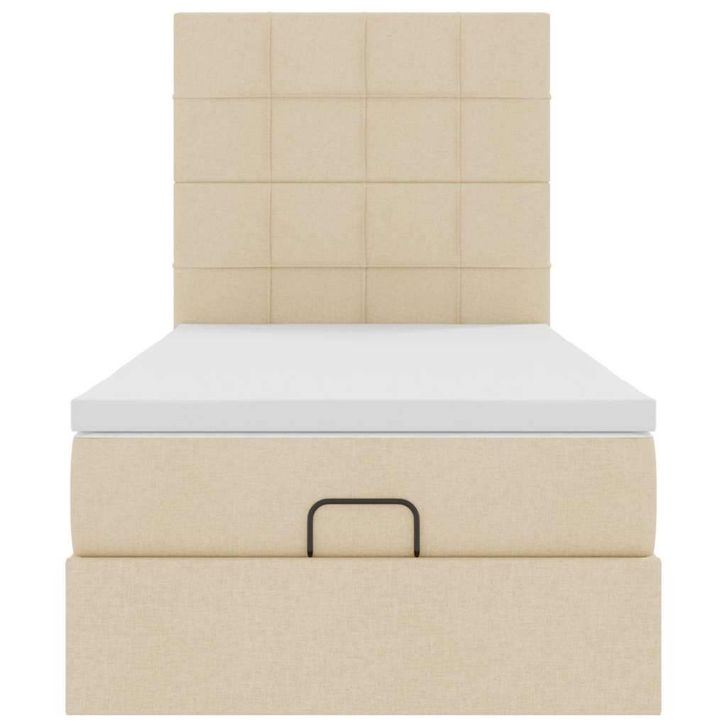 Struttura Letto Pouf con Materasso Crema 80x200 cm in Tessuto