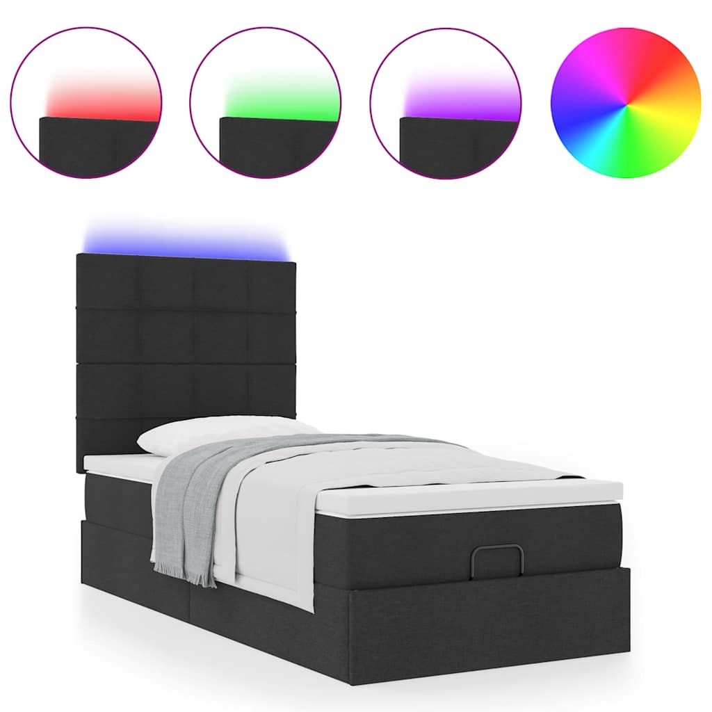 Struttura Letto Pouf con Materasso Nero 90x190 cm in Tessuto | homemem39