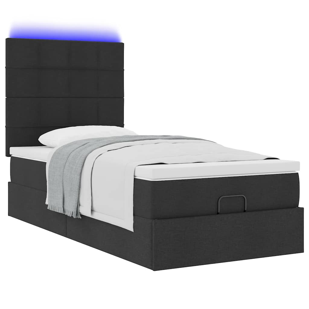Struttura Letto Pouf con Materasso Nero 90x190 cm in Tessuto | homemem39