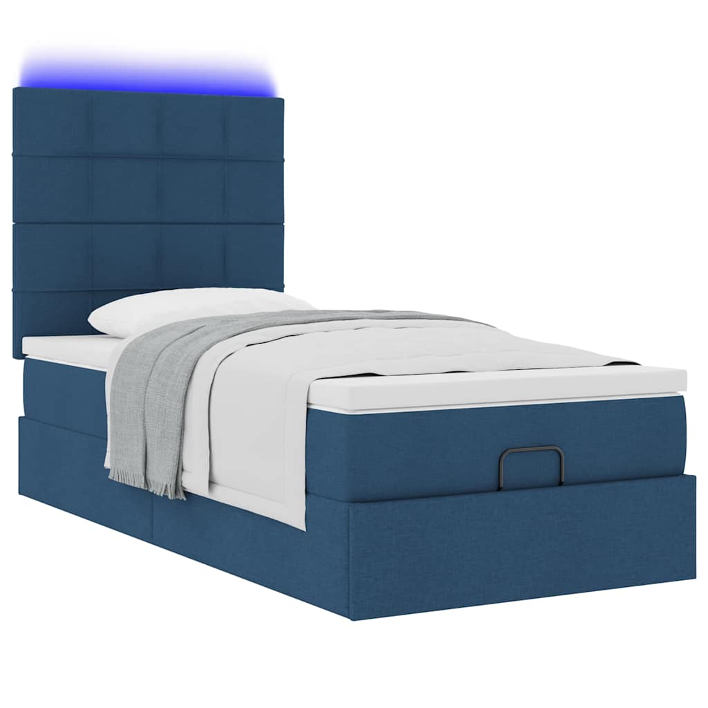 Struttura Letto Pouf con Materasso Blu 90x190 cm in Tessuto | homemem39