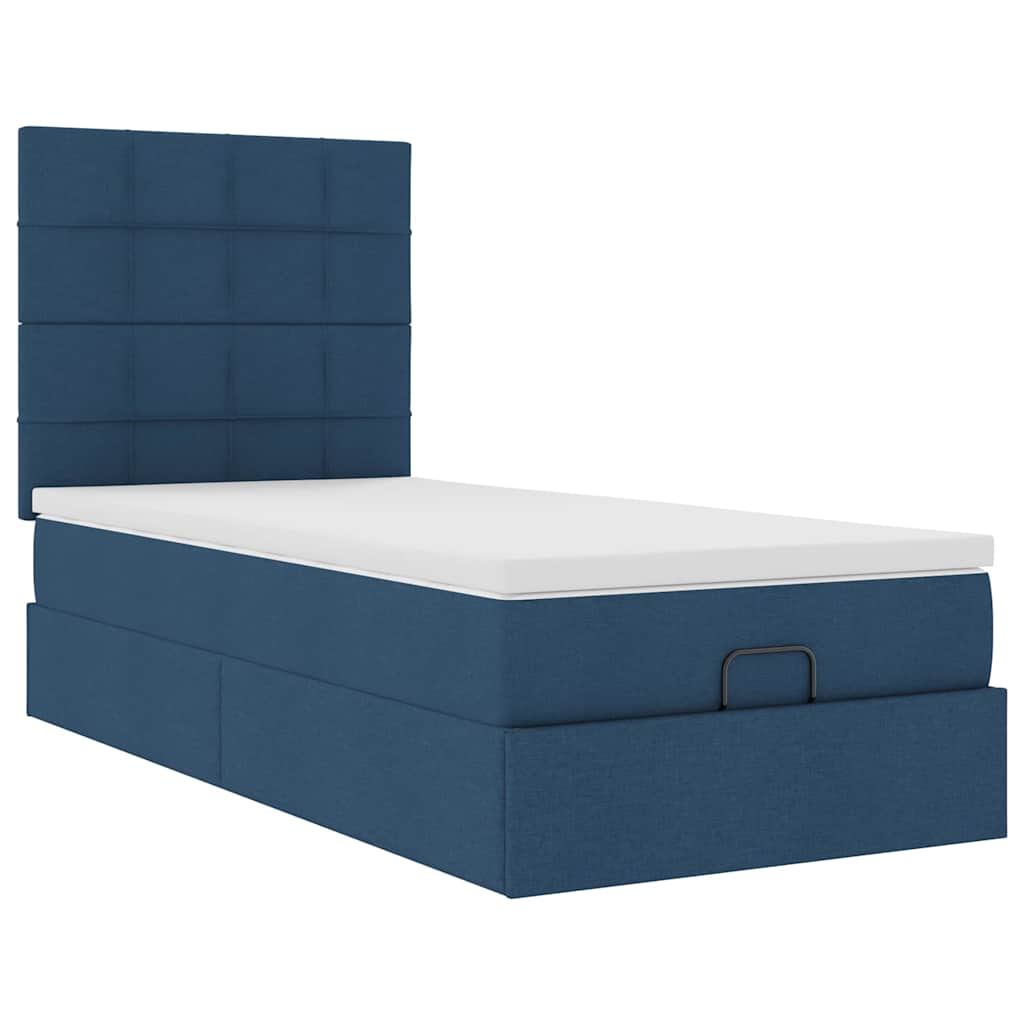 Struttura Letto Pouf con Materasso Blu 90x190 cm in Tessuto | homemem39