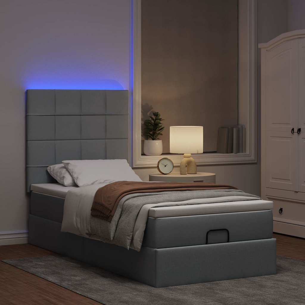 Pouf Letto con Materasso e LED Grigio Chiaro 90x200 cm Tessuto - homemem39