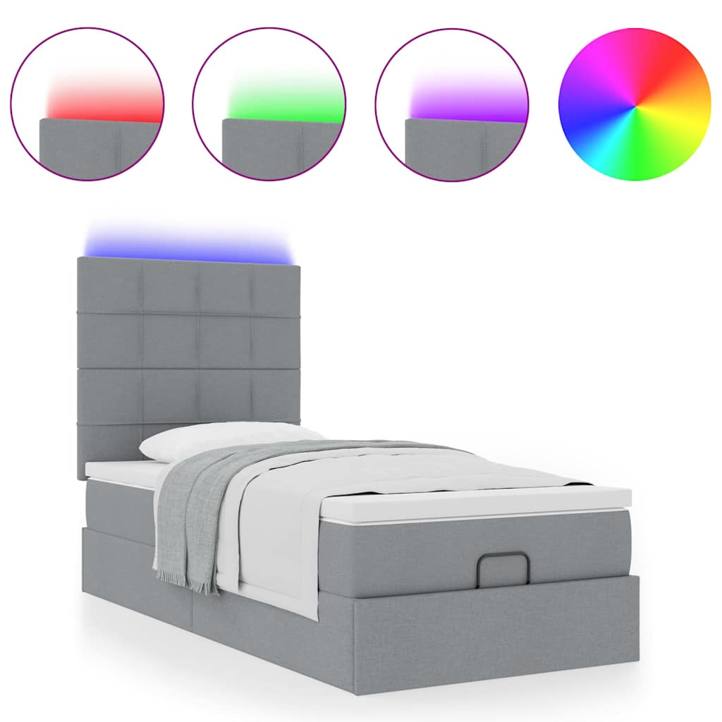 Pouf Letto con Materasso e LED Grigio Chiaro 90x200 cm Tessuto - homemem39