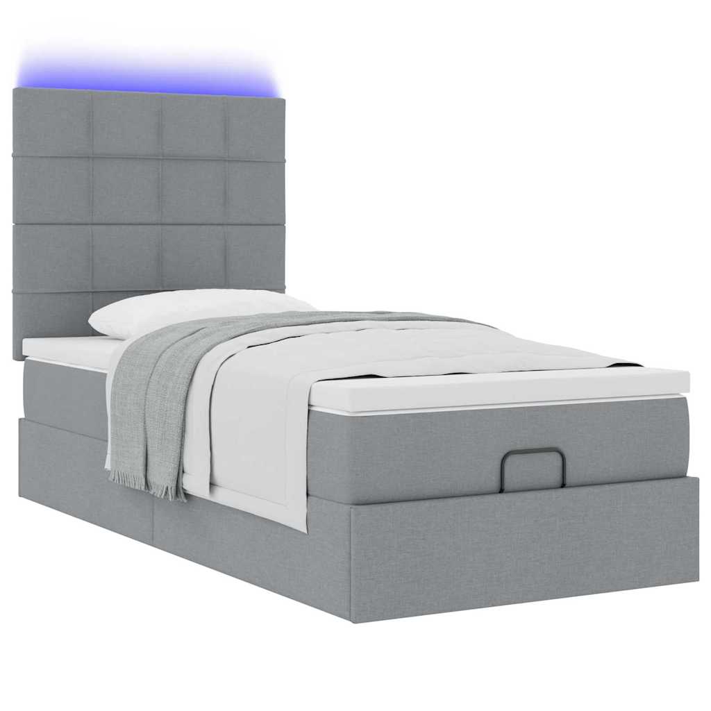 Pouf Letto con Materasso e LED Grigio Chiaro 90x200 cm Tessuto - homemem39