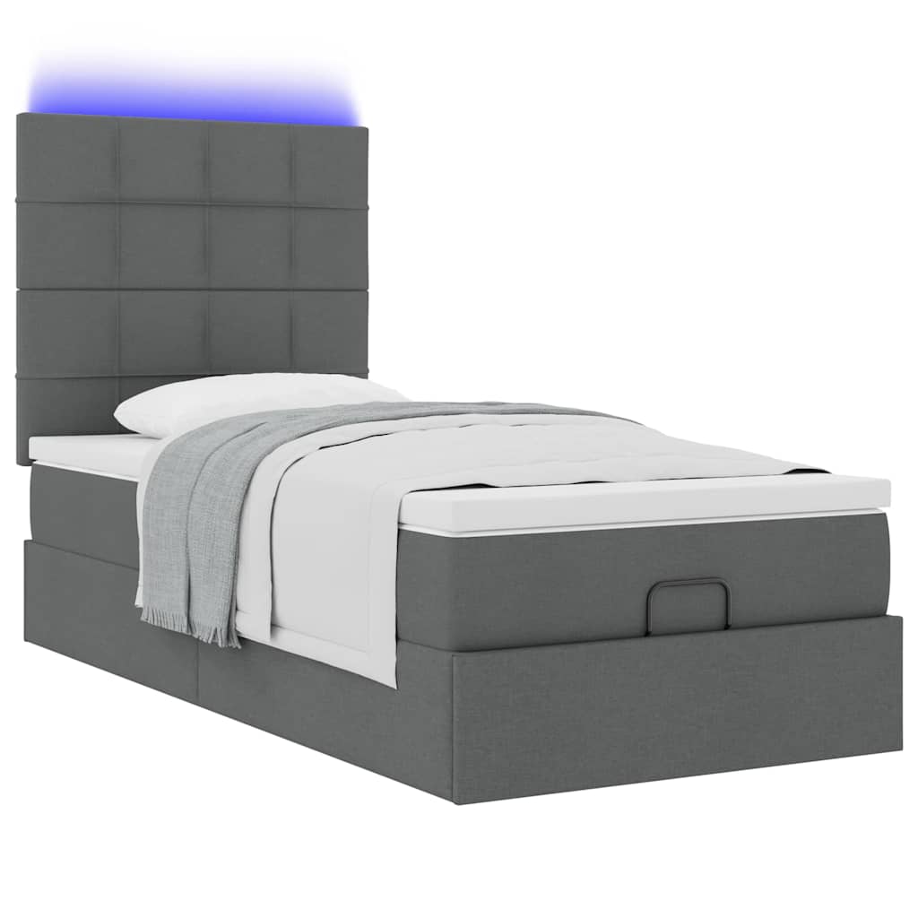 Pouf Letto con Materasso e LED Grigio Scuro 90x200 cm Tessuto - homemem39