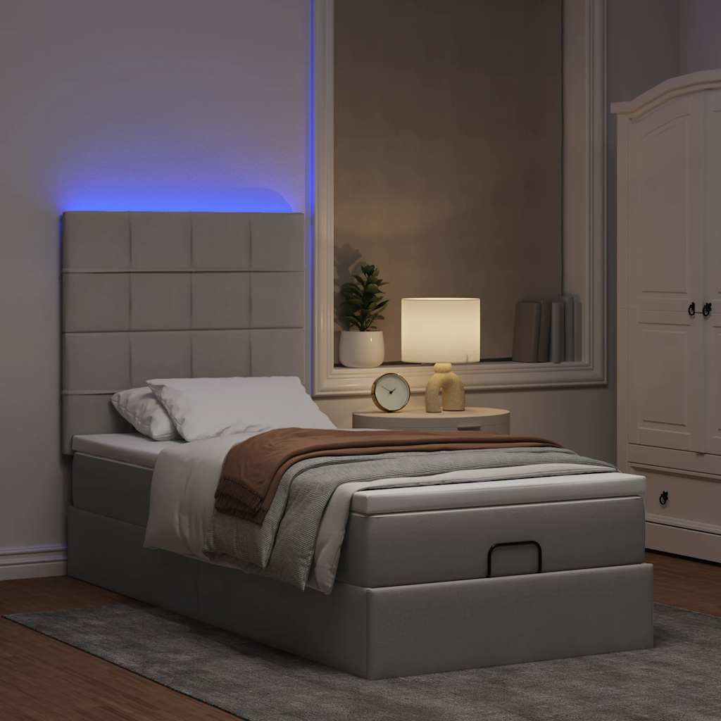 Pouf Letto con Materasso e LED Tortora 90x200 cm in Tessuto | homemem39