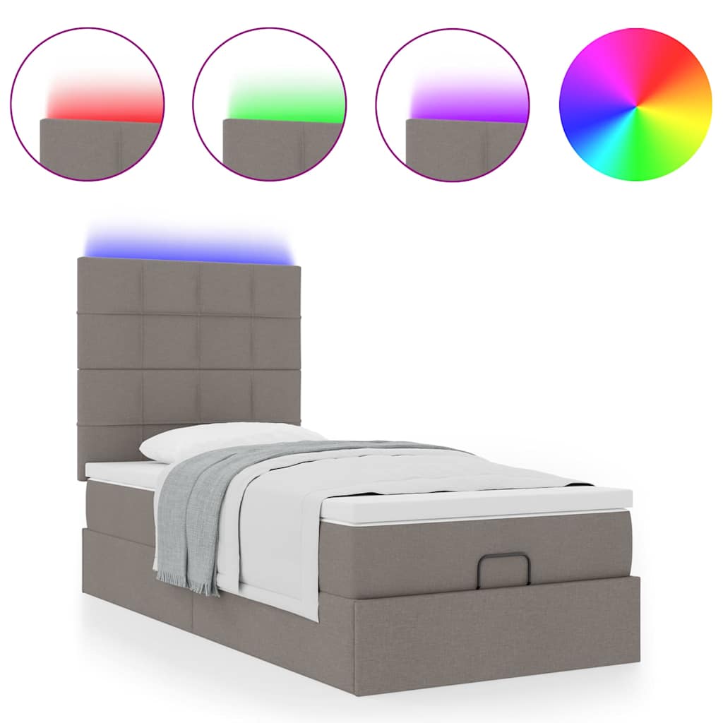 Pouf Letto con Materasso e LED Tortora 90x200 cm in Tessuto | homemem39