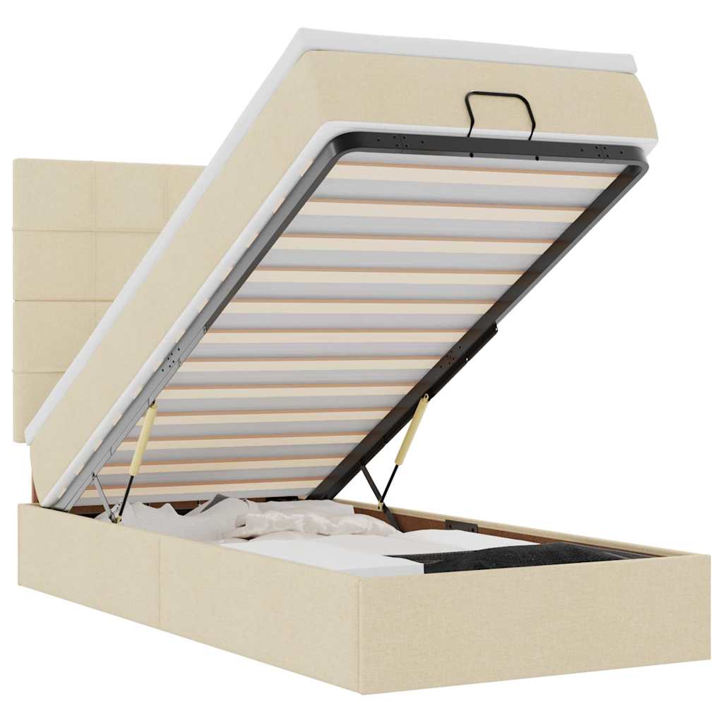 Pouf Letto con Materasso e LED Crema 90x200 cm in Tessuto | homemem39