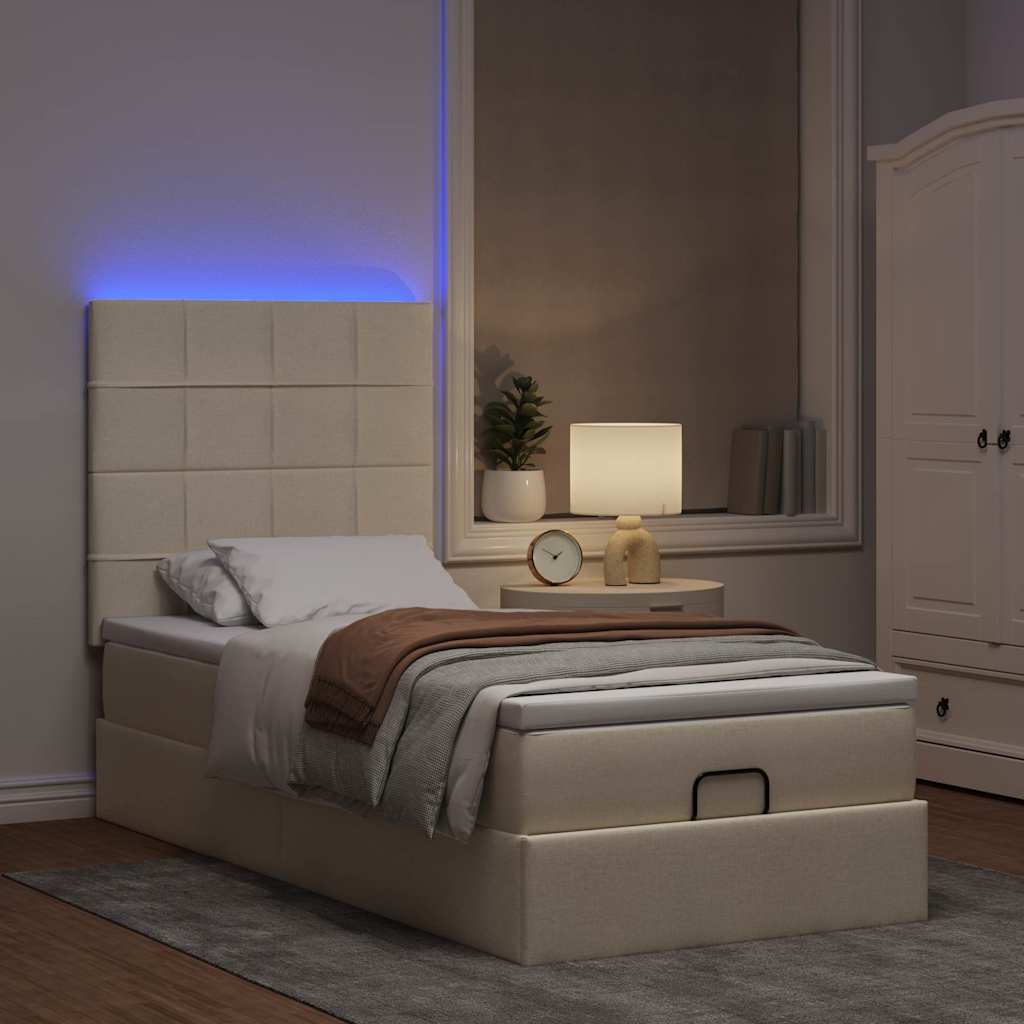 Pouf Letto con Materasso e LED Crema 90x200 cm in Tessuto | homemem39