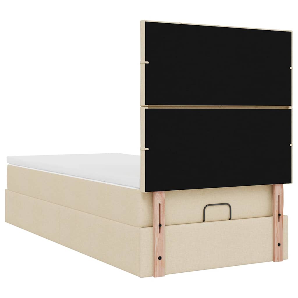 Pouf Letto con Materasso e LED Crema 90x200 cm in Tessuto