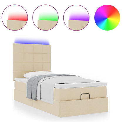 Pouf Letto con Materasso e LED Crema 90x200 cm in Tessuto | homemem39