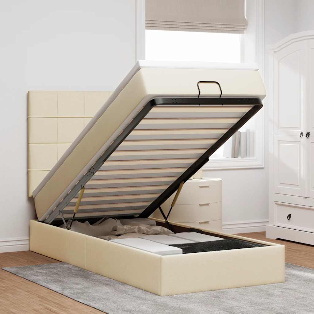 Pouf Letto con Materasso e LED Crema 90x200 cm in Tessuto | homemem39