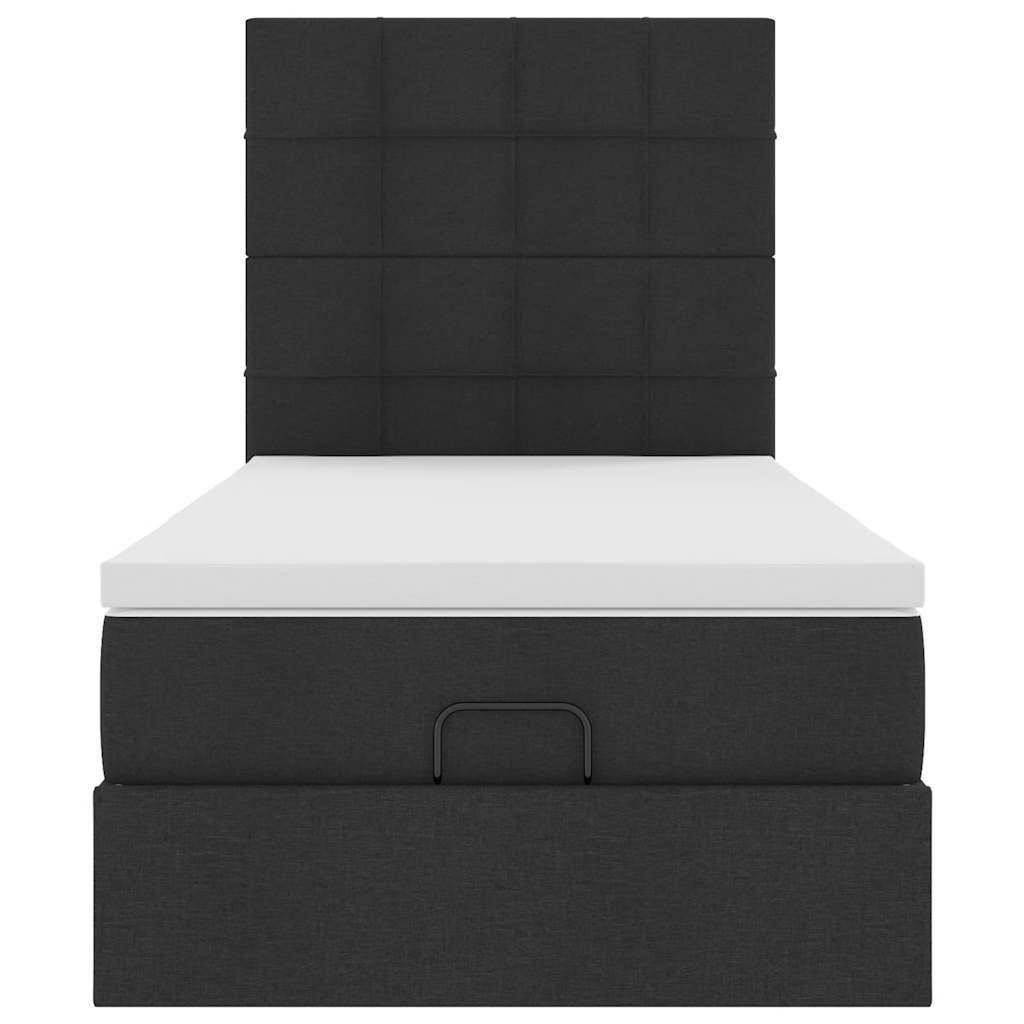 Struttura Letto Pouf con Materasso Nero 100x200 cm in Tessuto