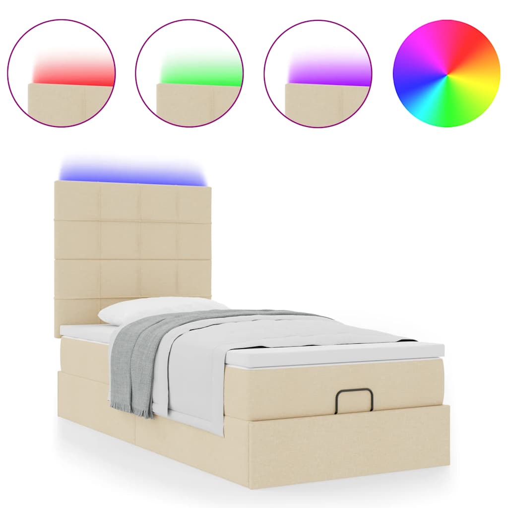 Struttura Letto Pouf con Materasso Crema 100x200 cm in Tessuto