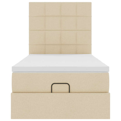 Struttura Letto Pouf con Materasso Crema 100x200 cm in Tessuto