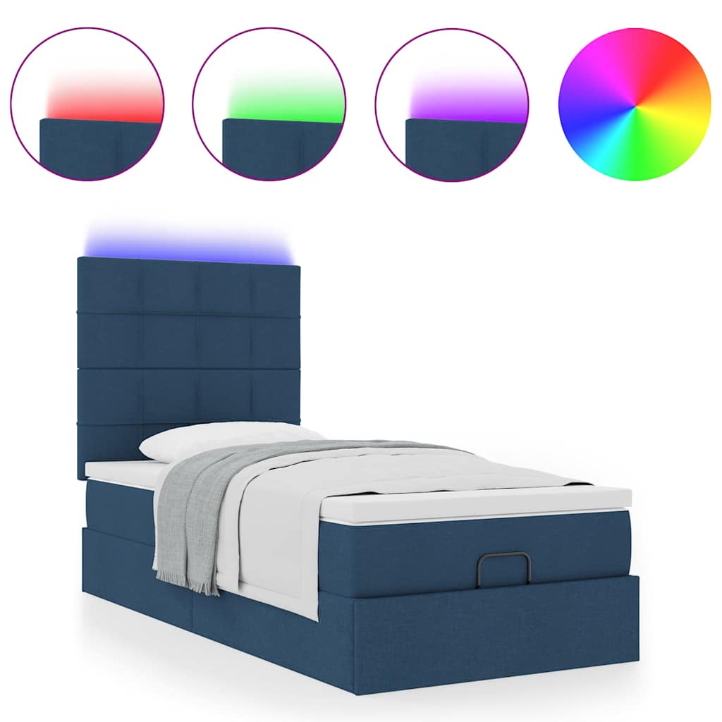 Pouf Letto con Materasso e LED Blu 100x200 cm in Tessuto | homemem39