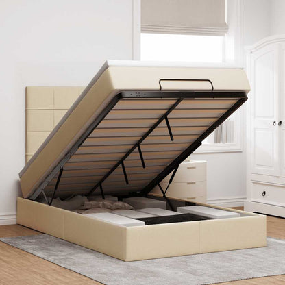 Struttura Letto Pouf con Materasso Crema 120x190 cm in Tessuto | homemem39