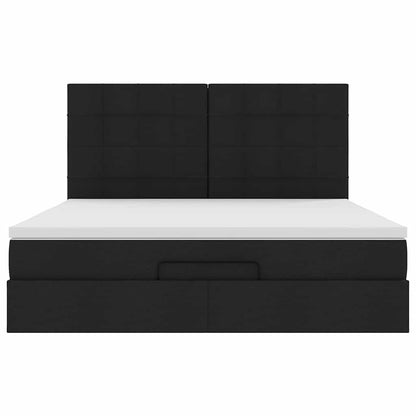 Struttura Letto Pouf con Materasso Nero 160x200 cm in Tessuto