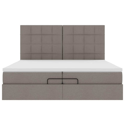 Struttura Letto Pouf con Materassi Tortora 200x200 cm Tessuto