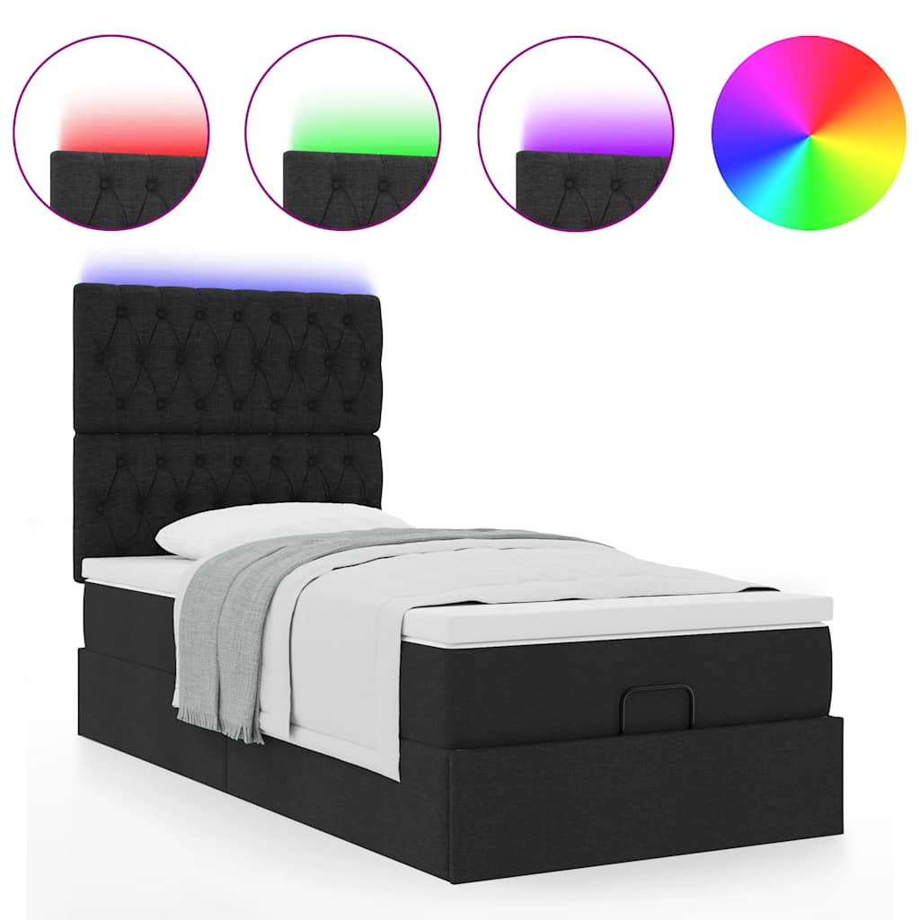 Pouf Letto con Materasso e LED Nero 80x200cm in Tessuto | homemem39
