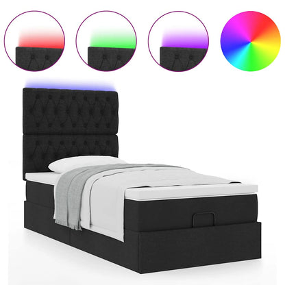 Pouf Letto con Materasso e LED Nero 80x200cm in Tessuto | homemem39