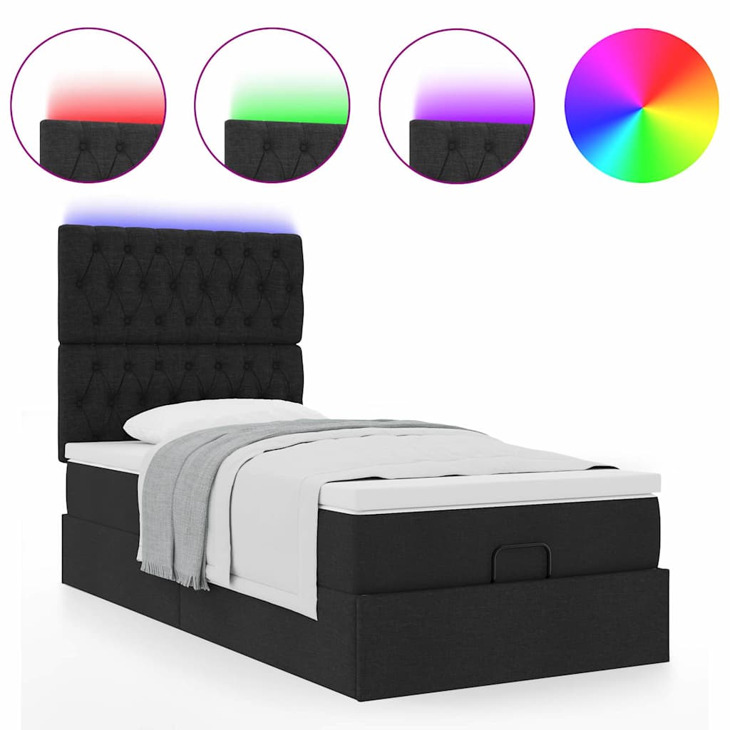 Struttura Letto Pouf con Materasso Nero 90x190 cm in Tessuto | homemem39