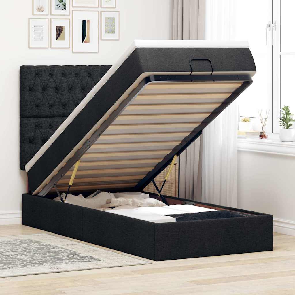 Struttura Letto Pouf con Materasso Nero 90x190 cm in Tessuto | homemem39