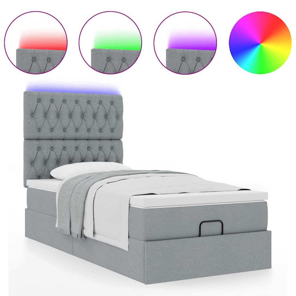 Pouf Letto con Materasso e LED Grigio Chiaro 90x200 cm Tessuto - homemem39
