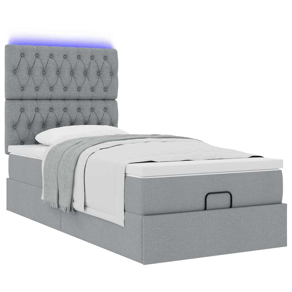 Pouf Letto con Materasso e LED Grigio Chiaro 90x200 cm Tessuto - homemem39