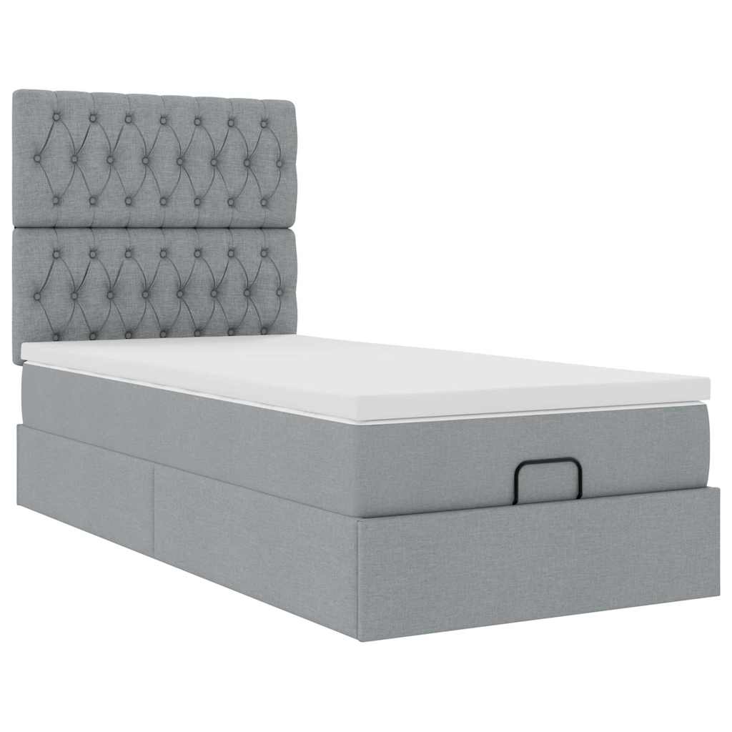 Pouf Letto con Materasso e LED Grigio Chiaro 90x200 cm Tessuto - homemem39