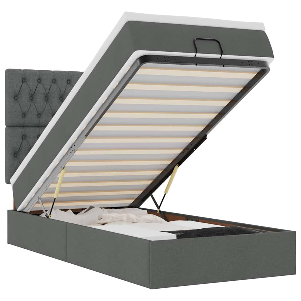 Pouf Letto con Materasso e LED Grigio Scuro 90x200 cm Tessuto - homemem39