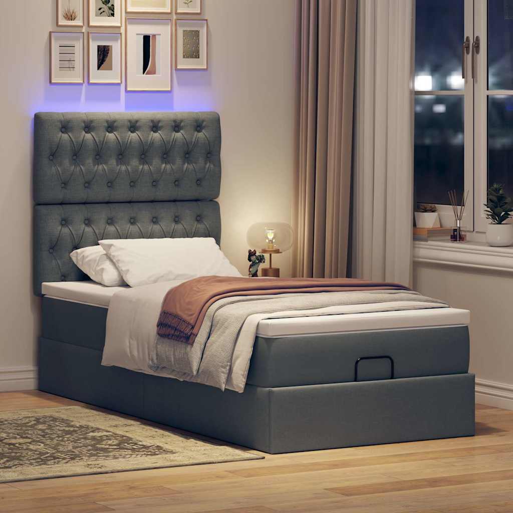 Pouf Letto con Materasso e LED Grigio Scuro 90x200 cm Tessuto - homemem39