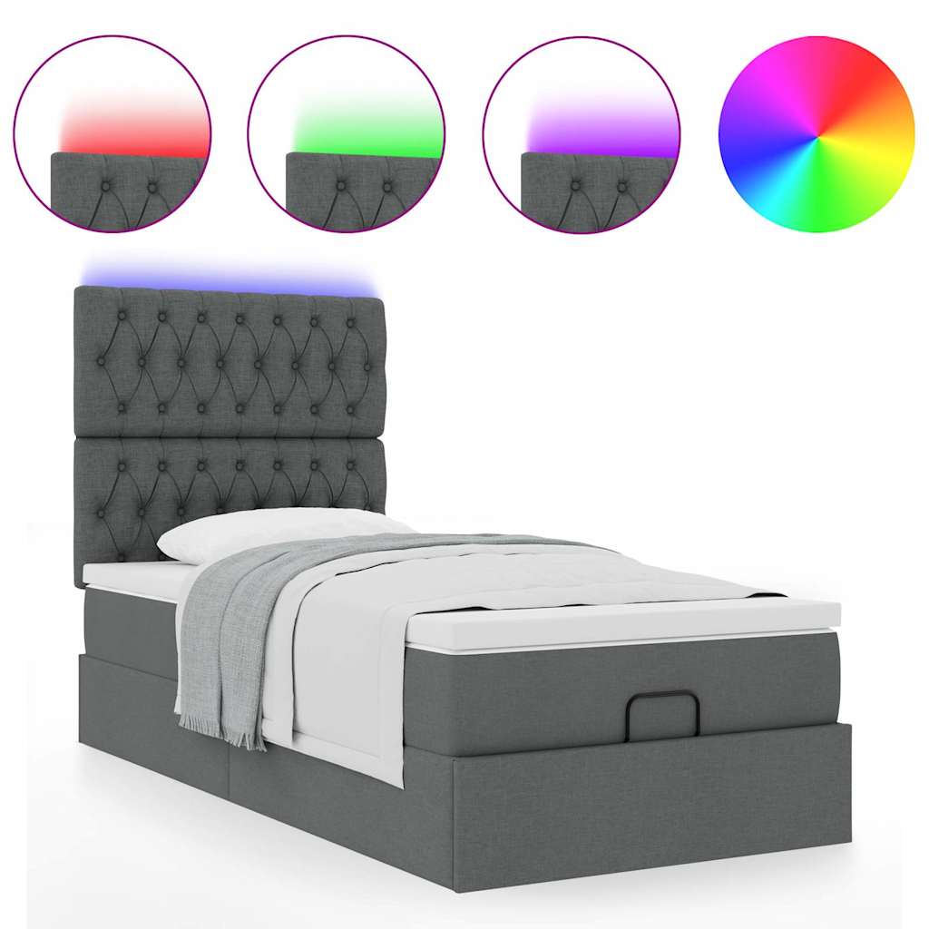 Pouf Letto con Materasso e LED Grigio Scuro 90x200 cm Tessuto - homemem39
