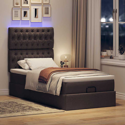 Pouf Letto con Materasso e LED Marrone Scuro 90x200 cm Tessuto | homemem39