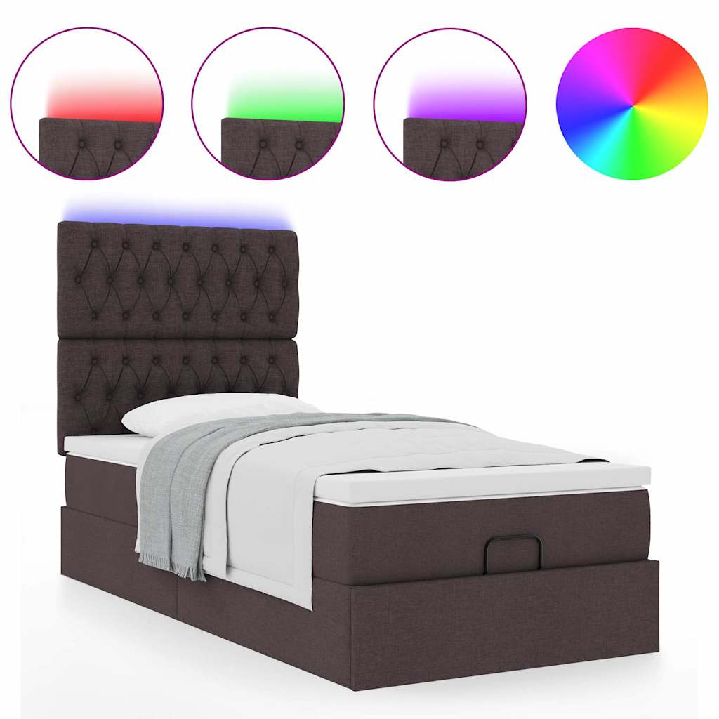 Pouf Letto con Materasso e LED Marrone Scuro 90x200 cm Tessuto | homemem39