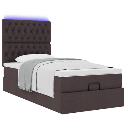 Pouf Letto con Materasso e LED Marrone Scuro 90x200 cm Tessuto | homemem39
