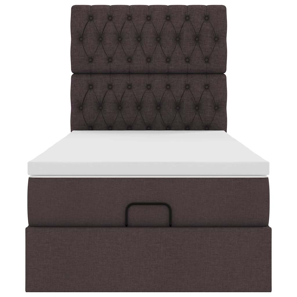 Pouf Letto con Materasso e LED Marrone Scuro 90x200 cm Tessuto | homemem39