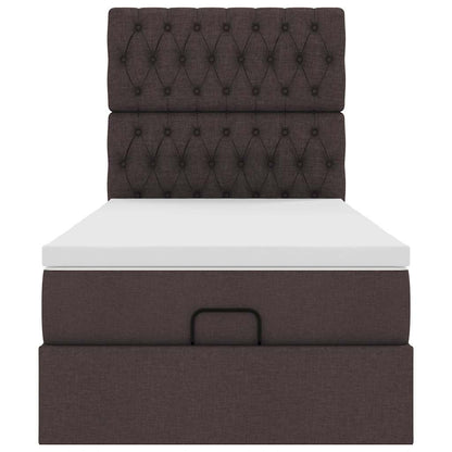 Pouf Letto con Materasso e LED Marrone Scuro 90x200 cm Tessuto | homemem39