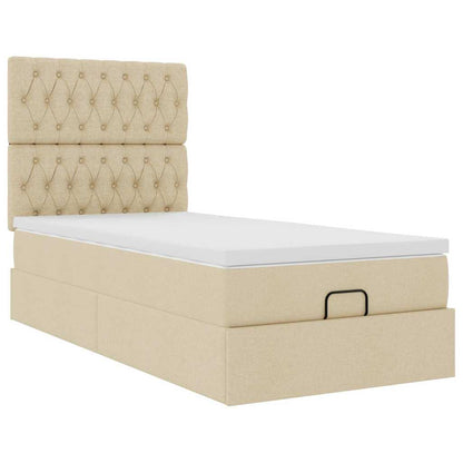 Pouf Letto con Materasso e LED Crema 90x200 cm in Tessuto