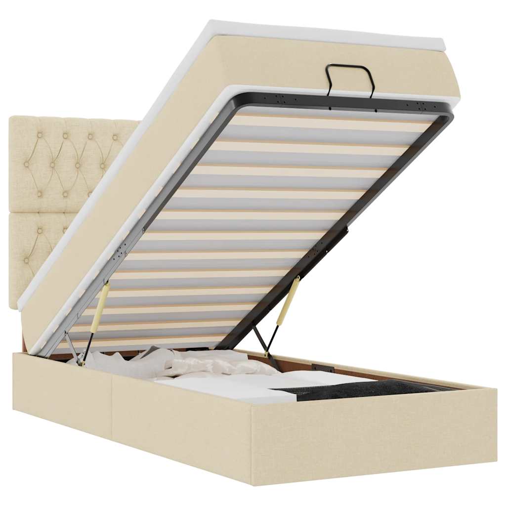 Struttura Letto Pouf con Materasso Crema 100x200 cm in Tessuto