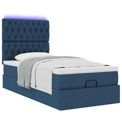 Pouf Letto con Materasso e LED Blu 100x200 cm in Tessuto