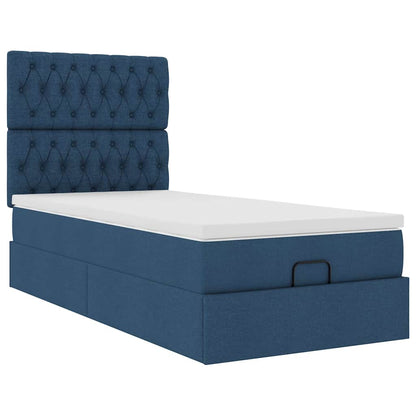 Pouf Letto con Materasso e LED Blu 100x200 cm in Tessuto
